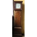 An oak long case clock, having square painted dial, indistinctly signed, dial 11ins x 11ins