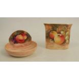 A Royal Worcester match striker, decorated with hand painted fruit by Moseley, af, together with a