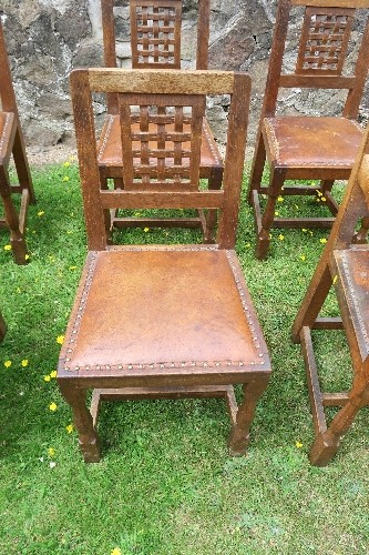 A set of six (4 +2) dining chairs, by Eagleman, apprentice to 'Mouseman', with lattice back and - Image 2 of 6