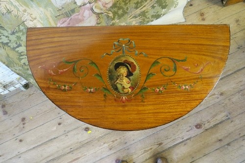 A Sheraton revival satinwood card table, decorated with 18th century portrait of a lady and floral - Image 2 of 5