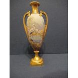 A Royal Worcester vase, decorated with storks in an all around oasis landscape, by Johnson, to a