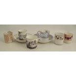 A collection of coffee cans, and two saucers, to include 19th century Minton, Worcester and early