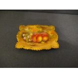 A Royal Worcester rectangular shaped dish, decorated with fruit by Townsend, max width 5.