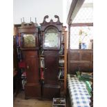 A 19th century mahogany long case clock, having painted dome dial decorated with a ship, with date