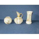 A Graingers pierced spill vase, having three painted panels, height 4.75ins, together with a