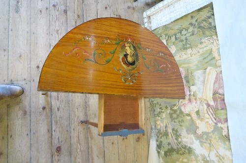 A Sheraton revival satinwood card table, decorated with 18th century portrait of a lady and floral - Image 3 of 5