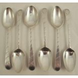 A set of six silver tea spoons, with engraved decoration, the reverse engraved with initials, London