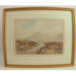 T Mortimer, watercolour, moorland lane, 1916, 10ins x 14ins
