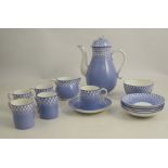 A Royal Worcester blue part coffee service, comprising coffee pot with flower finial, milk jug,