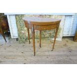 A Sheraton revival satinwood card table, decorated with 18th century portrait of a lady and floral