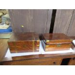 A 19th century burr walnut writing slope, with brass bound corners, 14ins x 13.75ins, together
