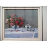 Rista Vukanovic, watercolour, still life, flowers and tea pot, 4.5ins x 5ins