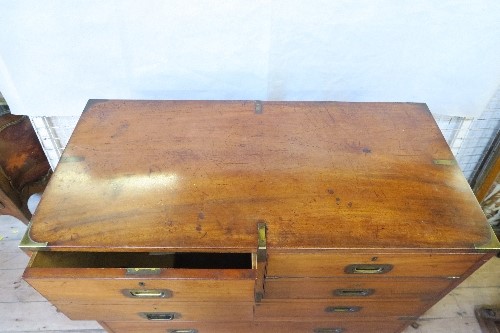 A 19th century two section military/campaign chest, with brass fittings, fitted with five drawers, - Image 5 of 7