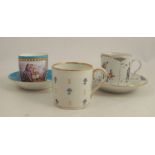 A Sevres style coffee cup and saucer, decorated with figures in a classical landscape, to a