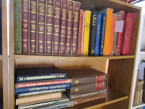 Two shelves of folio edition books, to include Edward Gibbons