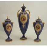 A Royal Worcester covered vase, with Sabrina ware ground decorated with a framed reserve of fruit to