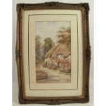 W Sands, watercolour, Cottages Near the Dart, Devon, 11.5ins x 6.5ins