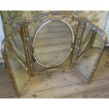 A tryptych dressing table mirror, with floral decoration, max. width 45ins