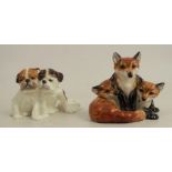 A Royal Worcester model, of three fox cubs, shape 3131, heights 2.25ins, together with a Royal
