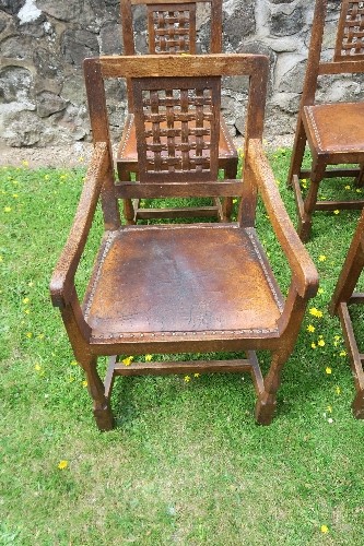 A set of six (4 +2) dining chairs, by Eagleman, apprentice to 'Mouseman', with lattice back and - Image 3 of 6