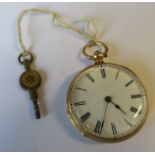 A lady's gold open faced fob watch, with metal cuvette, bar movement, 3.7cm diameter, 40g gross