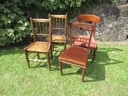 A pair of clissett style country chairs, together with a Victorian chair and an Edwardian chair