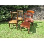 A pair of clissett style country chairs, together with a Victorian chair and an Edwardian chair