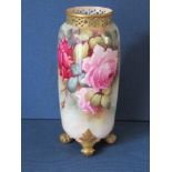 A Royal Worcester spill vase, decorated with roses by Jarman, shape G42, circa 1915, height