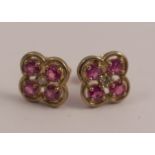 A pair of 9 carat gold ruby and diamond ear studs, 2.1g gross