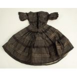 A handmade Victorian silk doll's dress, lined and with velvet trim