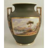 A 19th century vase, decorated with a panel of Loch Katrine, to a green ground, inscribed to the