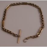 A 19th century fancy link watch chain, stamped '9ct' to the swivel, together with 9ct gold T bar,