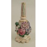 A late Georgian Coalport floral encrusted rosewater sprinkler, some loss to flowers, height 7.