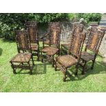 A set of 8 ( 6 + 2) Jacobean revival chairs, with bergere seats