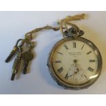 Kay & Company, a silver cased open faced pocket watch, with three watch keys