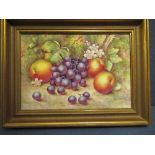 A Royal Worcester rectangular plaque, decorated with hand painted fruit by Townsend, 6.5ins x 9.