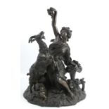 E Laurente, a classical bronze figure group of one of the four seasons, a seated figure feeding a
