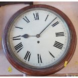 A 19th century mahogany cased circular wall clock, with painted dial, diameter of dial 11ins