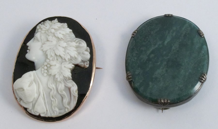 A Victorian hardstone cameo, of a Bacchanalian female in profile, approximately 5cm by 3.8cm,