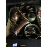A box of metalware, to include copper and brass