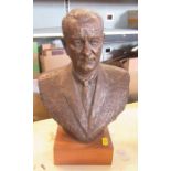 A bronze effect replica bust, on wooden base, height 13ins