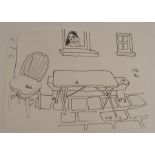 Attributed to Mary Fedden, preparatory sketch, Garden Table, unframed, 6ins x 8ins