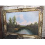 W Konig, oil on canvas, river scene, 23.5ins x 36ins