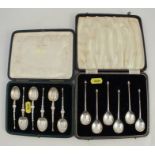 A cased set of six silver coronation anointing spoons, Birmingham 1901, together with another