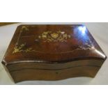 A 19th century ladies jewellery box, with serpentine front, the top with inlaid decoration, the