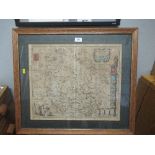 An Antique hand coloured map of Herefordshire, 17ins x 20ins