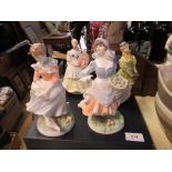 4 Royal Worcester figures and 2 boxed plates