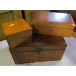 A leather covered jewellery box, width 10ins, depth 6.75ins, height 3.5ins, together with a mahogany