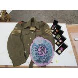 A Hayman military jacket, with badges for Royal Engineers, together with an embroidered badge for