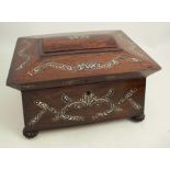 A 19th century ladies jewellery box, inlaid with mother of pearl, the interior with lift our tray,